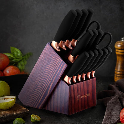 Chefhoablorn 15-PC Knife Block Set, Sharp Stainless Steel Chef Knives for Housewarming Wedding Gift