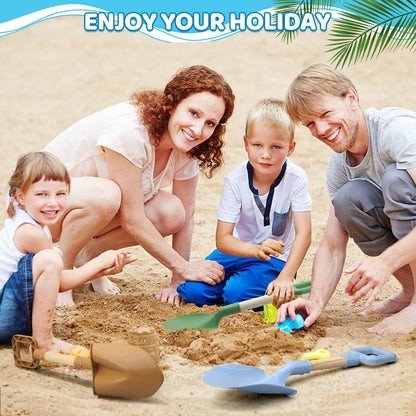 Beach shovel for kids, 16''/40cm sand spade with wooden handle, children's beach shovel for travel, plastic sandbox garden toys, toddler beach tools for digging snow (3PCS)