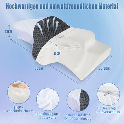 SAHEYER neck pillow, memory foam pillow side sleeper pillow ergonomic orthopedic neck support pillow improve sleep quality neck roll, 60 x 35.5 x 10/13CM sleeping pillow with pillowcase