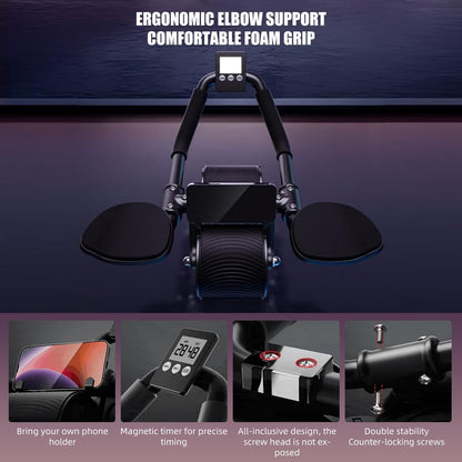 DRZHEAM Automatic Rebound Abdominal Wheel, 2 in 1 for core training, Fitness Abdominal Wheel, Wheels Roller Domestic Ab Trainer (Black with time)