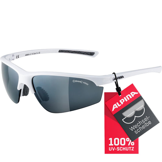 ALPINA TRI-EFFECT 2.0 - Individually adjustable, shatterproof interchangeable lenses sports and cycling glasses with 100% UV protection for adults, white gloss, One Size