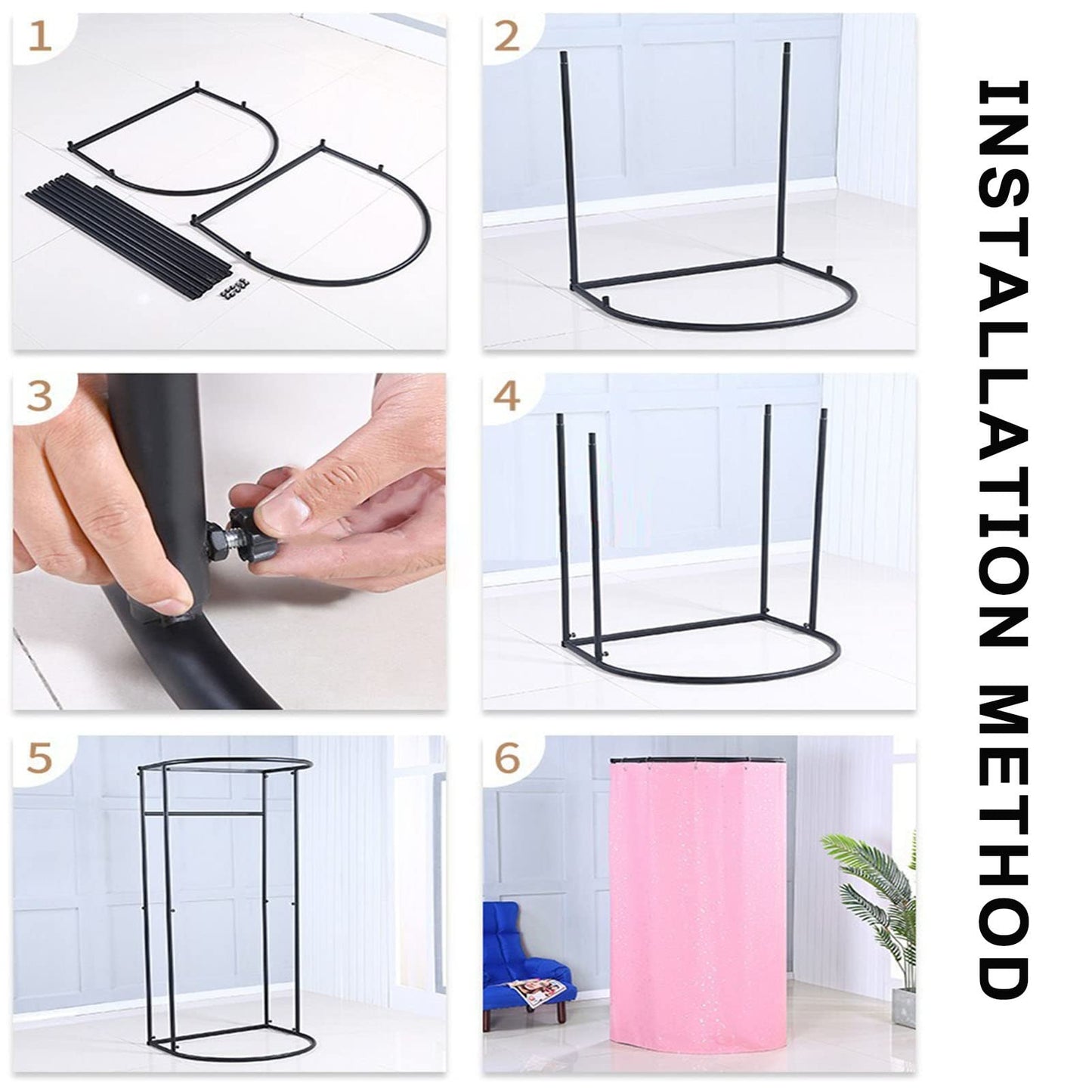 LXSEHN Changing room Freestanding, U-shaped Mobile divider with floor stand Portable privacy screen, shades dressing area Eyelet iron holder, for office shopping mall