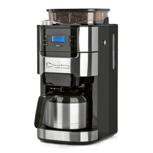 Barista coffee machine with adjustable grinder & thermal carafe | Keep warm function, 24h timer & permanent filter | Makes 10 cups of coffee | Compatible with beans & powder [Stainless steel]