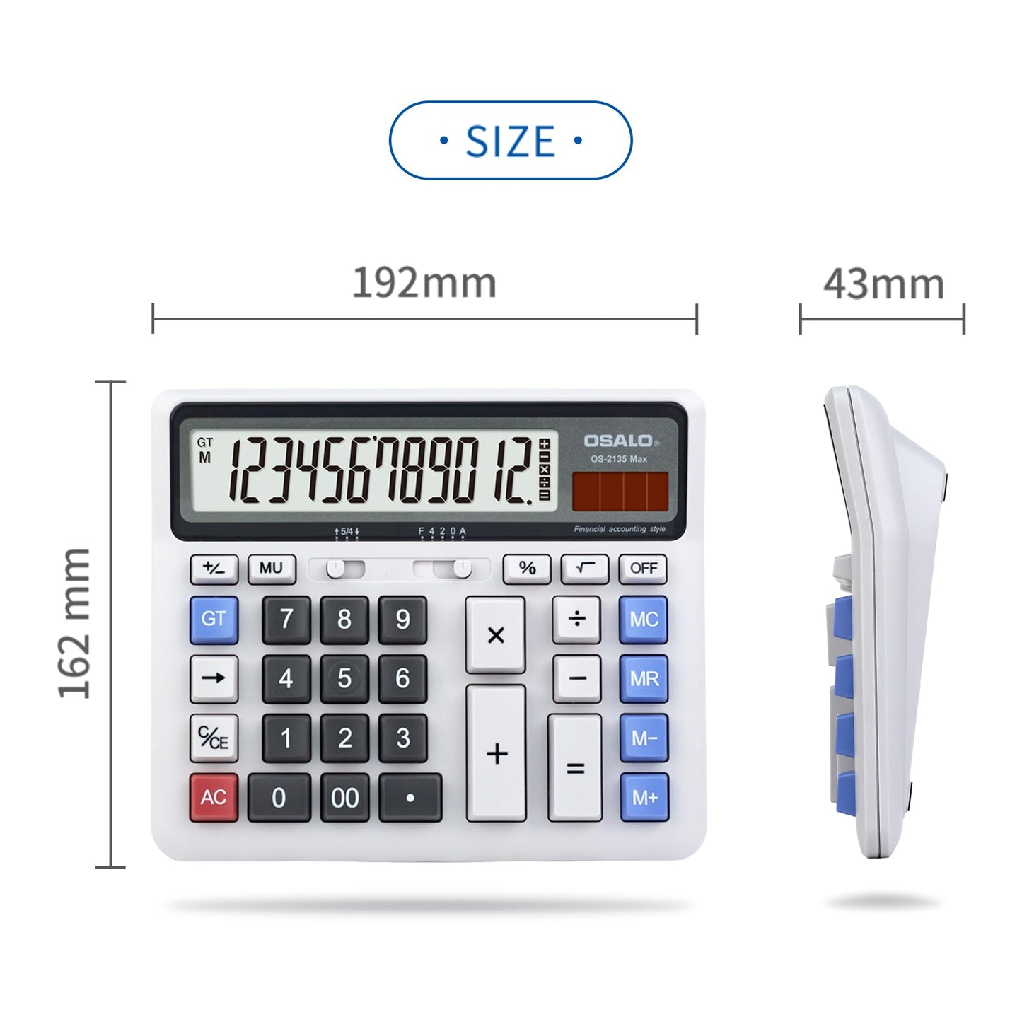 Desktop calculator accounting Extra large LCD display Big button pocket calculator 12-digit electronic solar desktop calculator (OS-2135)
