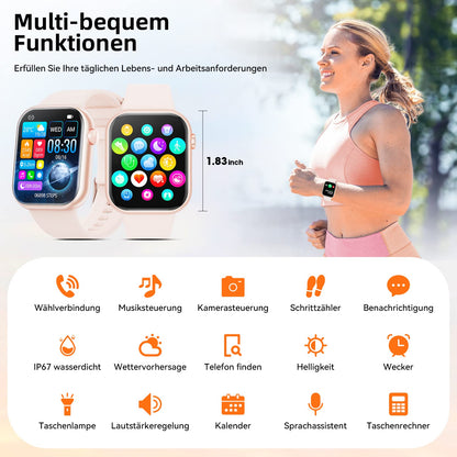 Smartwatch for women and men, 1.85" inch touchscreen smart watch with Bluetooth calls, watch for women and men with 140+ sports modes SpO2 heart rate monitor sleep tracker pedometer, wristwatch for iOS Android