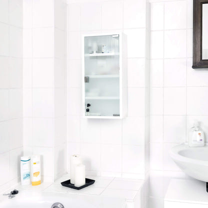 Relaxdays medicine cabinet EMERGENCY XXL Made of metal and glass Pharmaceutical cabinet for the bathroom HxWxD 57 x 27 x 12 cm with magnetic glass door 4 shelves for medication and bandages, white.