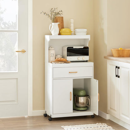 SoBuy® FSB12-W Microwave Cabinet with Wheels Kitchen Cabinet Kitchen Trolley Drinks Trolley with 2 Shelves, 2 Doors and 1 Drawer, White Dimensions approximately: 62x119x40cm