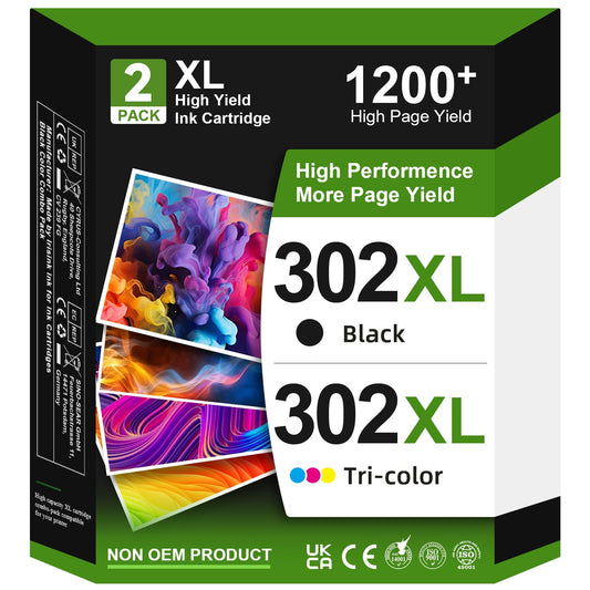302 XL printer ink cartridges multipack, replacement for HP 302 printer ink cartridges for Envy 4525 4520 4527 4522 Officejet 3831 5230 3830 4650 DeskJet 3630 3636 3639 2130 1110 (Black, Color)