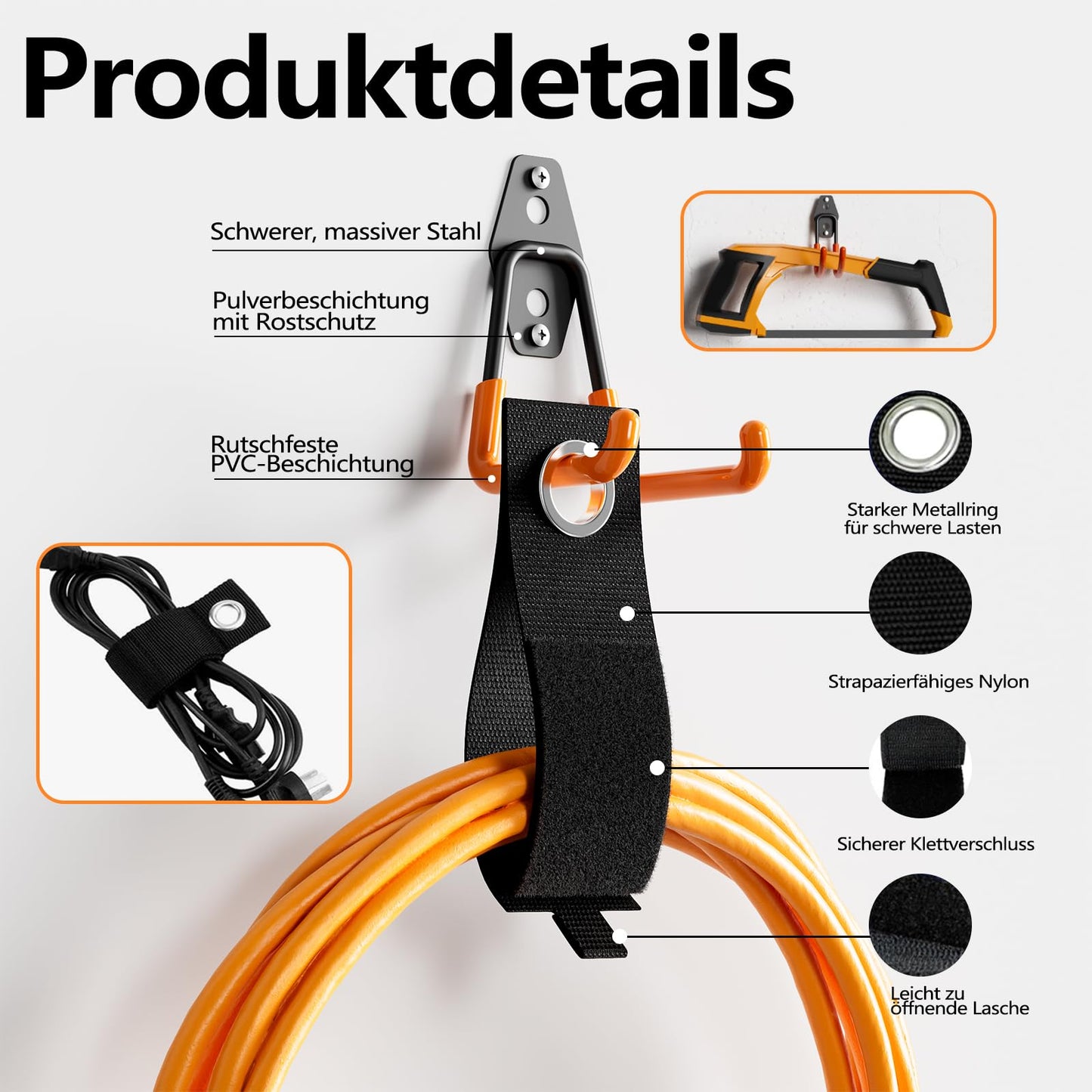 HSTMYFS Heavy Duty Wall Hooks (12-Pack) - Hooks for Garage, Workshop & Garden - Sturdy tool holder for bikes, ladders, tools, garden equipment.