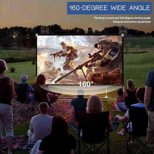 Projection screen with stand 150 inch Portable screen Projector 16:9 HD 4K Premium wrinkle-free screen Stand with carrying bag for home theater Indoor Outdoor projector movie screen.