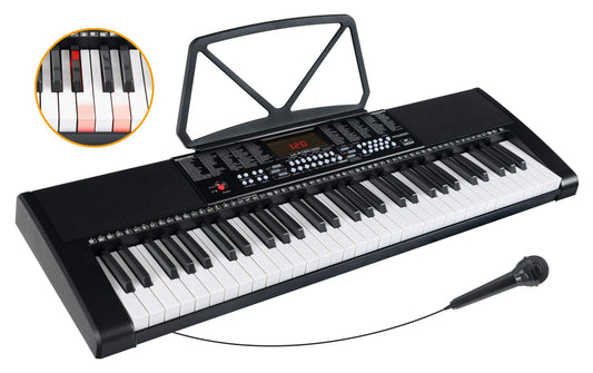 McGrey LK-6120-MIC Keyboard Set - beginner keyboard with 61 light-up keys - 255 sounds and 255 rhythms - 50 demo songs - includes microphone - savings set includes X keyboard stand and headphones - black