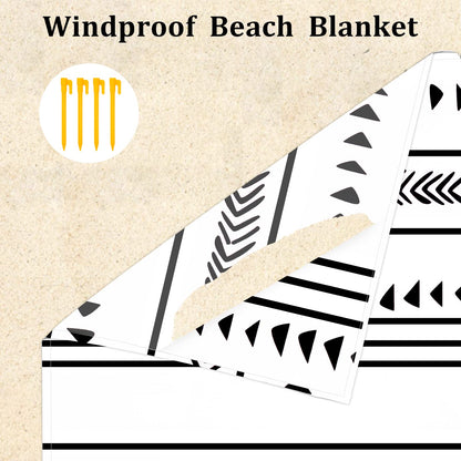 Jopee picnic blanket 280 x 300cm, waterproof sand free beach blanket for 4-8 people with 4 ground stakes, lightweight and portable outdoor blanket, beach mat for beach, hiking, traveling, camping - geometric