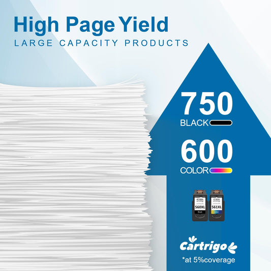 CARTRIGO 560 561 cartridges compatible with Canon printer cartridges 560 561, compatible with Canon TS5350A printer cartridges, for TS7450 TS7450a TS5351 TS5352 TS7450 TS7451i TS5353 (Black & Color, 2-pack)