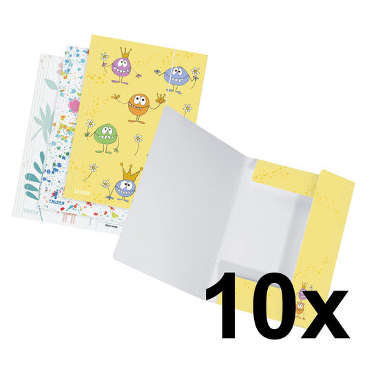 Falcon 10-pack folder for kids. Made of extra strong cardboard with 3 flaps and elastic band to store A3-sized artwork. Perfect storage folder for school.