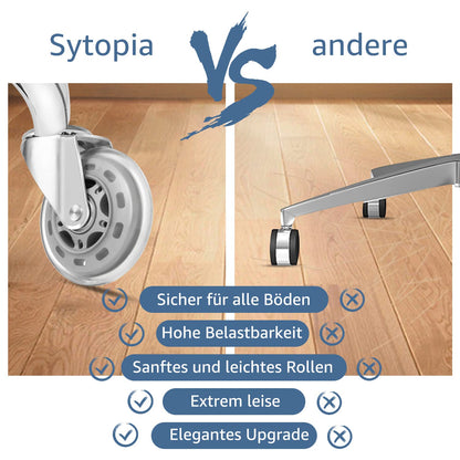 Sytopia office chair wheels 10mm, casters for office chairs 10mm x 22mm, rubber office chair casters 5-piece set for hard floors, parquet, laminate, floor protection mats, only compatible with IKEA office chairs (Silver)