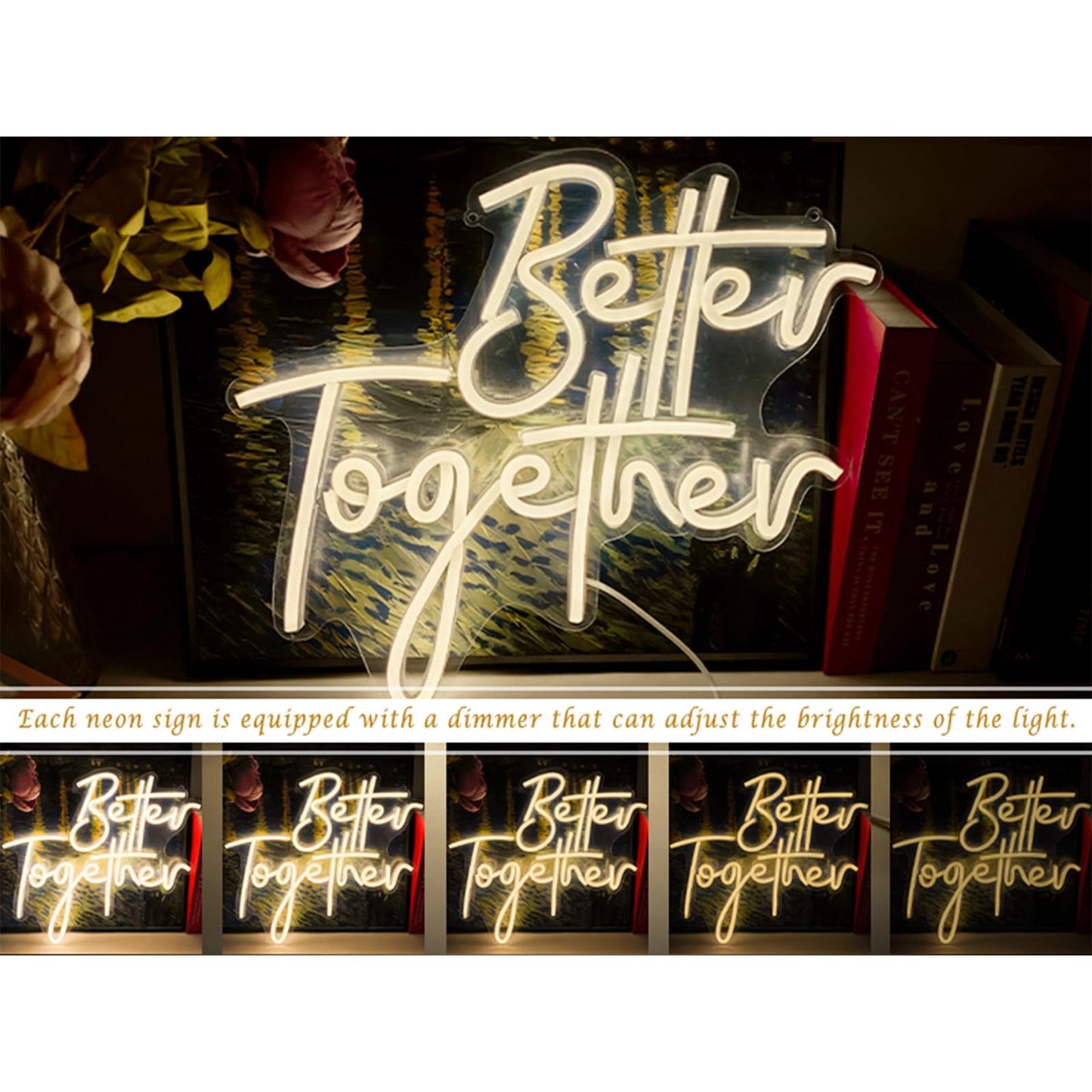 Better Together Neon Sign LED Neon Wall Decoration LED Sign Engagement Party Wedding Club Anniversary Bar Birthday Decoration USB Powered Adjustable Brightness