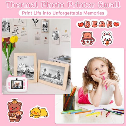 Instant Camera for Kids, 12MP 2.4-inch Screen Kids Camera with 32G Card, Printing Paper & Colored Pens, 1080P Kids Instant Print Camera, Gift for Children 3-12 Years Old.
