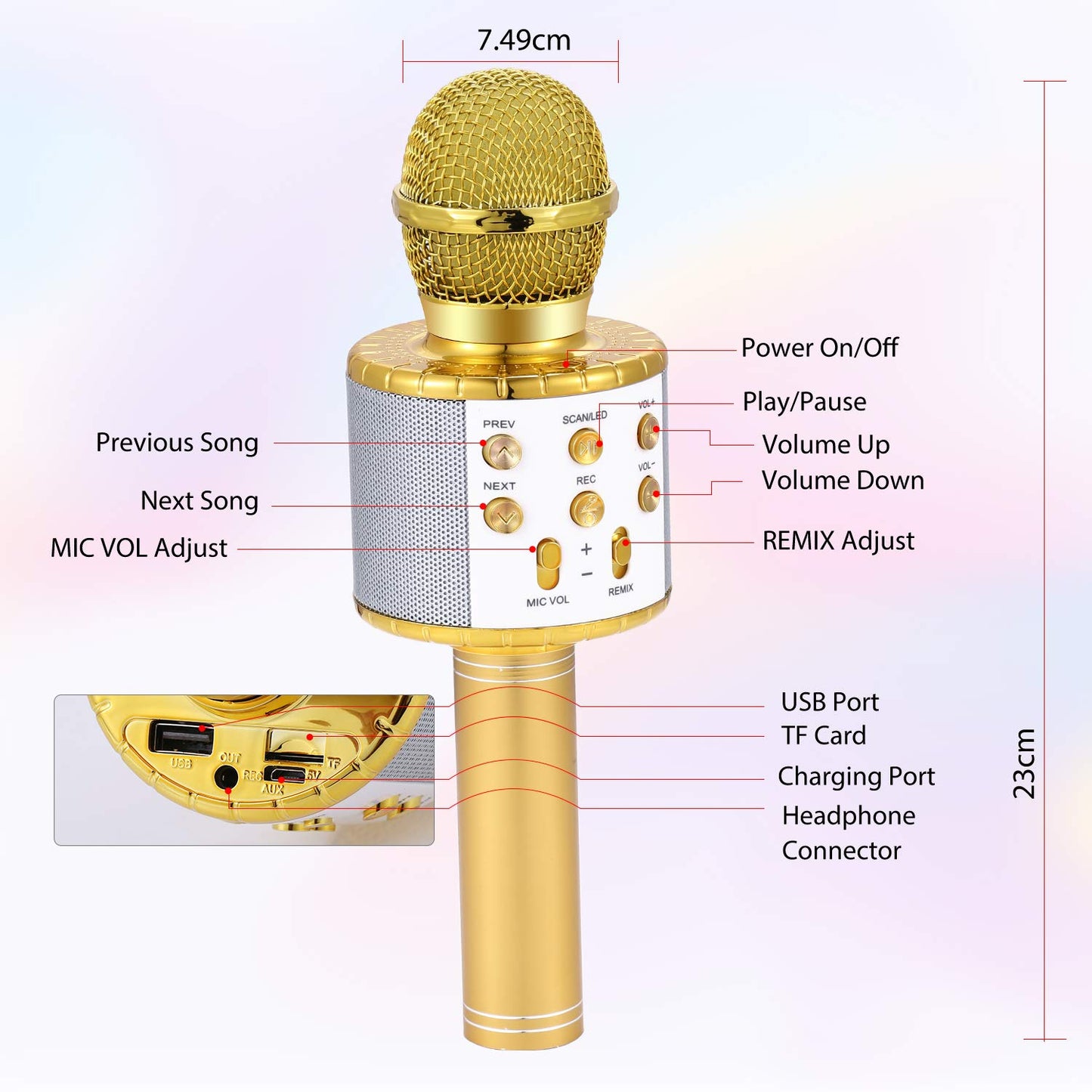 Fede Karaoke Microphone, Wireless Bluetooth Microphone for Kids, Fun Gifts Toy for Teenage Girls Boys, Portable KTV Speaker Recorder for Smartphone PC