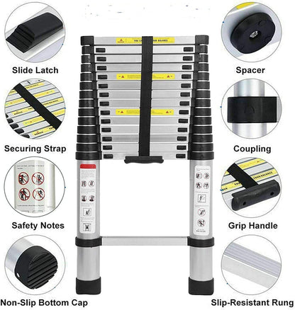 5m telescopic ladder with roof hook kit aluminum, portable, multifunctional, foldable, durable, multipurpose aluminum telescopic ladder, extendable