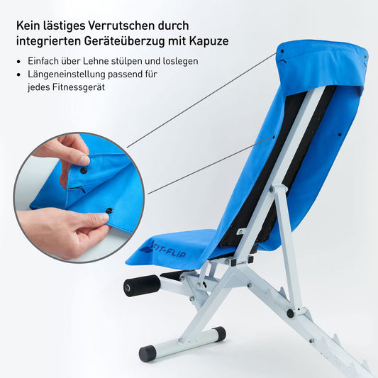 Fit-Flip Fitness towel made of microfiber - with magnet and zipper pocket - gym towel for sports and gym - compact & quick-drying - sports towel for the gym - blue - 130x48cm