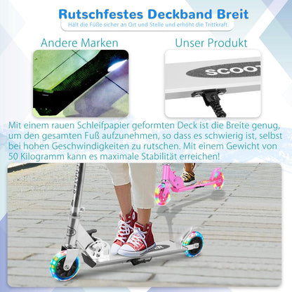 TENBOOM Kids Scooter 6 years, with 2 LED light-up wheels. Foldable and height adjustable, with rear brake. Suitable for boys and girls aged 3-10.
