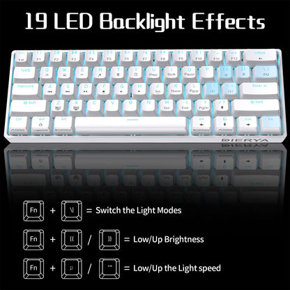 Dierya DK61se Gaming Keyboard, 60% Mechanical Keyboard with Red Linear Switch, Ultra-Compact Mini 61 Keys Anti-Ghosting, Typ-C Data Cable, US Layout for PC Windows Gamer Typist, White