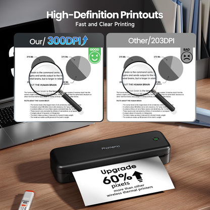 Phomemo M834 Thermal Printer A4, Mobile Printer A4 for on the go, office, school, home, Compatible with smartphones and computers, Portable Printer with carrying case and 4 rolls of thermal paper, Black