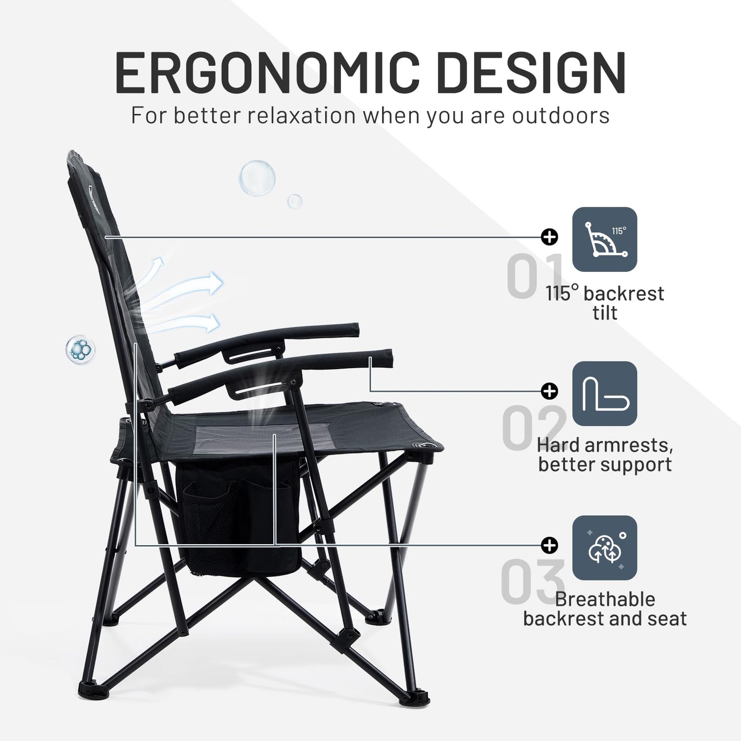 TIMBER RIDGE Folding Camping Chair Lightweight Portable Chair 150kg Capacity High Back and Mesh Back Outdoor Comfortable, Portable Beach Chair for Festival, Fishing, Garden, Picnic, Dining Area