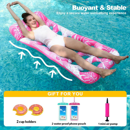 LUSTERMOON Inflatable large pool float for adults, pool chair float and lounger with cup holders for summer, pool, lake, beach, 2 pieces (blue + pink)