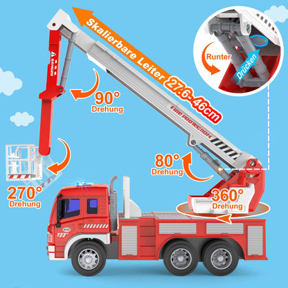 GizmoVine Fire Truck Large, Fire Department Toy Car with Ladder, Sound and Light, Big Car Toy Model, Gifts for Boys Girls, Children Fire Truck Vehicles from 3 4 5 6 7 8 Years