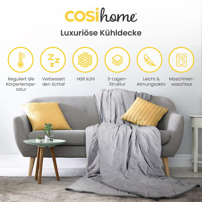 Cosi Home Premium Cooling Blanket - Summer blanket with Q-Max>0.4 cooling fibers - Breathable bedspread, cuddly blanket & sofa blanket against night sweats - Cooling blanket Gray - 150 x 200 cm
