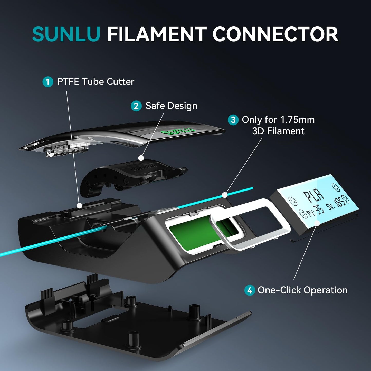 Filament connector with 200 PTFE tube, SUNLU filament splicer for 1.75mm 3D printer filament. Compatible with PLA, PETG, TPU, ABS, PA, Nylon.