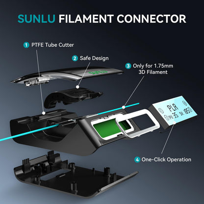 Filament connector with 200 PTFE tube, SUNLU filament splicer for 1.75mm 3D printer filament. Compatible with PLA, PETG, TPU, ABS, PA, Nylon.