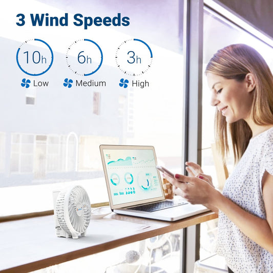 Jonwall USB hand fan, portable mini hand fan rechargeable desk fan foldable personal desk fan for home office camping travel white.