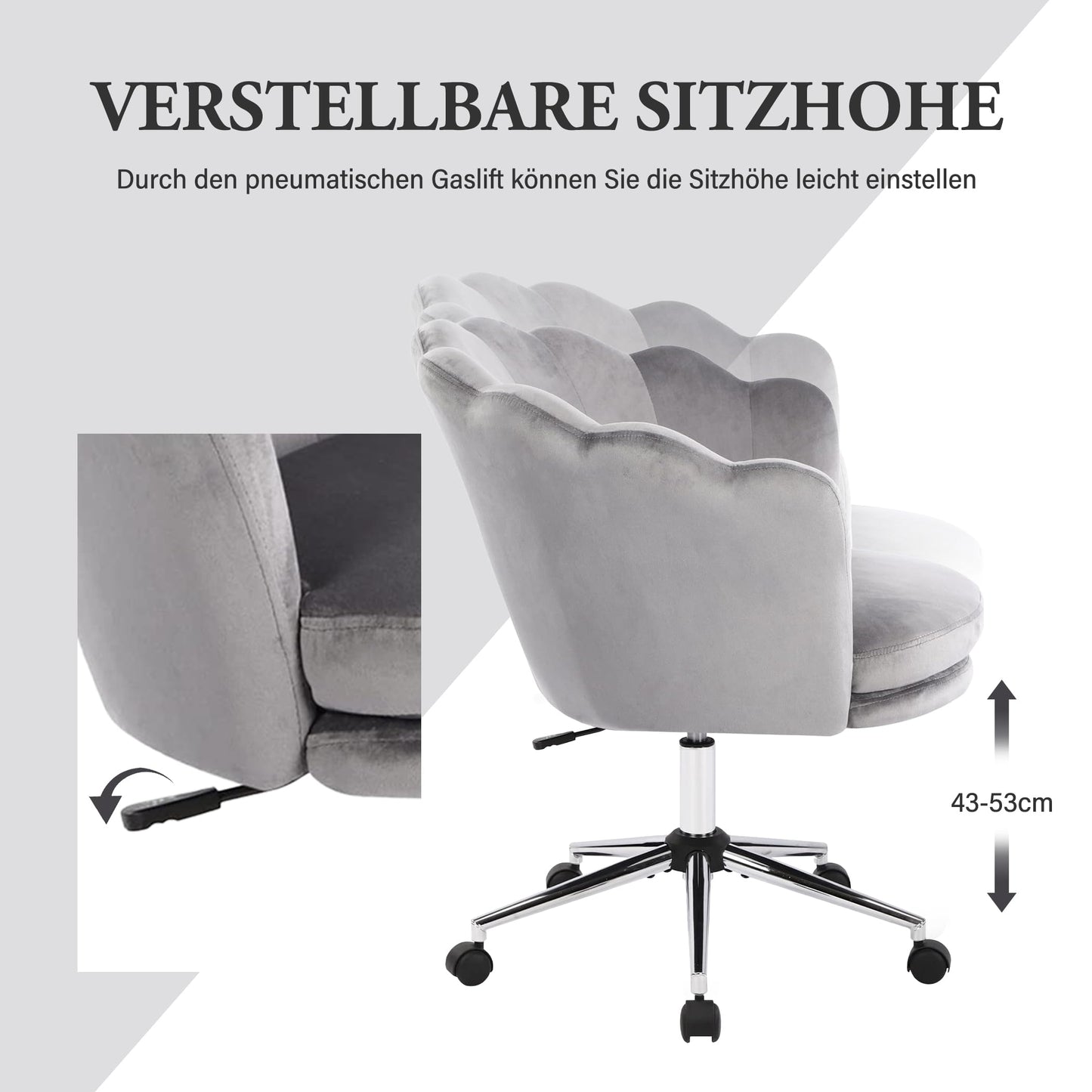 WOLMICS Office Chair Height Adjustable Swivel Chair Velvet Desk Chair with Wheels, Velvet Chair For Bedroom/Study, Dark Gray+Black.
