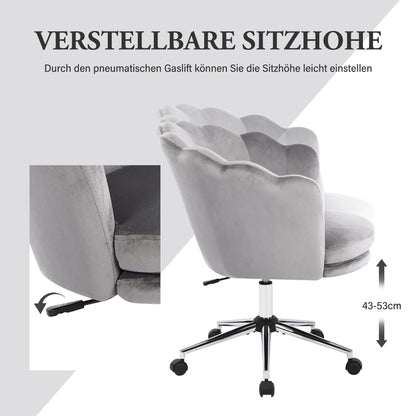 WOLMICS Office Chair Height Adjustable Swivel Chair Velvet Desk Chair with Wheels, Velvet Chair For Bedroom/Study, Dark Gray+Black.