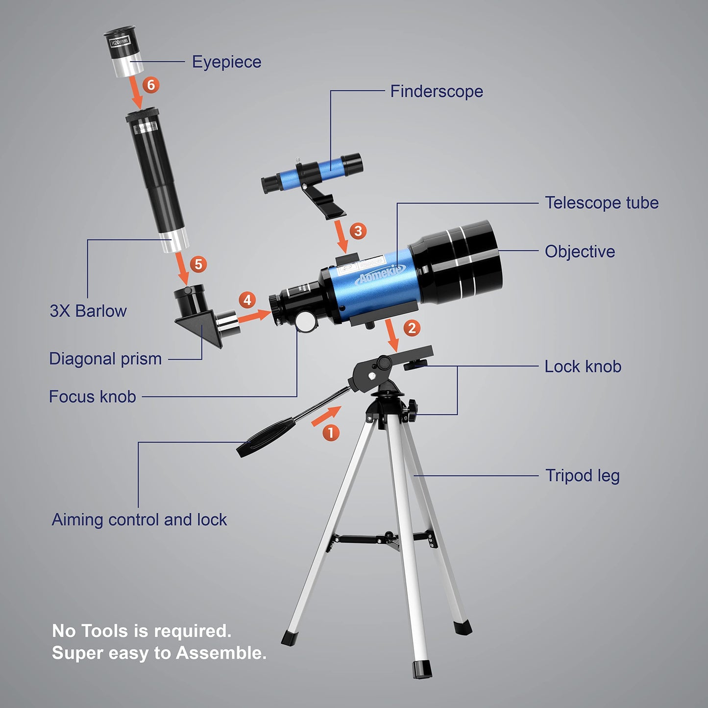 Aomekie Telescope for Kids Beginners 70MM Astronomy Telescope with Smartphone Adapter Aluminum Tripod Barlow and Erecting Eyepiece