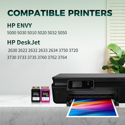 PINALL 304XL printer cartridges, 304XL Replacement Compatible for HP 304 XL Multipack for HP Envy 5030 5000 5010 printer cartridges, HP Deskjet 3750 3700 2600 2630 printer cartridges (Black, Color, 2-Pack)