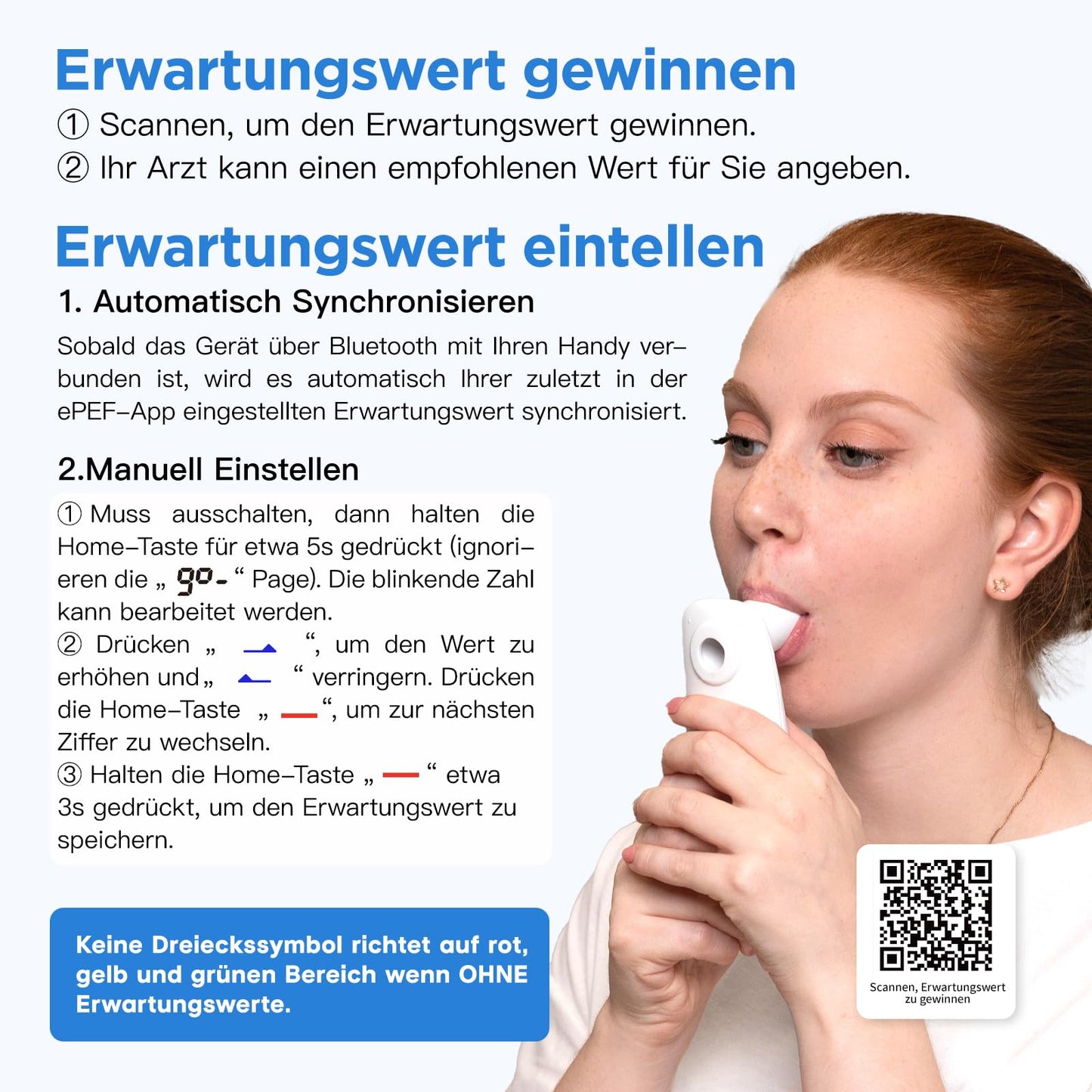 Peak Flow Meter 2.0 with Bluetooth, lung trainer for adults and children to monitor lung function, 300 historical data with time, for asthma COPD, PEF & FEV1, risk indicator, APP.