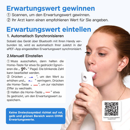 Peak Flow Meter 2.0 with Bluetooth, lung trainer for adults and children to monitor lung function, 300 historical data with time, for asthma COPD, PEF & FEV1, risk indicator, APP.
