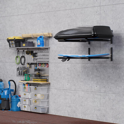 Roof box wall mount 82 cm WSB O black made of steel for storing roof boxes, garden tools, ski boxes, sports equipment, surfboards, and iSUPs.