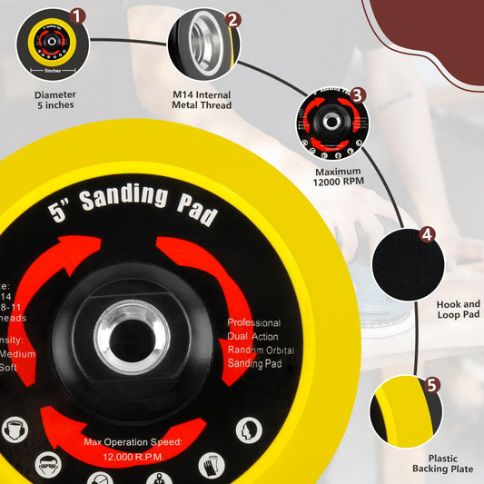 120-piece sanding disc set, 125mm hook and loop for angle grinders, grit 40/60/80/120/180/240/320/600 sanding disc pad kit, sandpaper with M14 grinding disc shaft, polishing pad adapter, buffer pads.