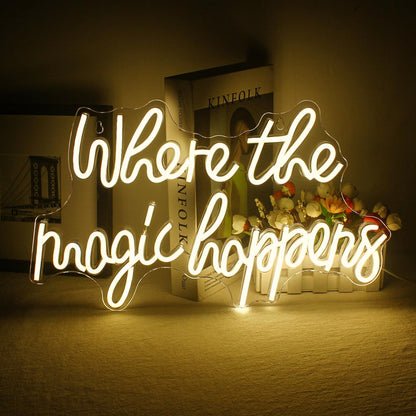Where the Magic Happens LED White Light Sign Neon Acrylic Neon Sign for Bedroom Wedding Birthday Party Decor Sign