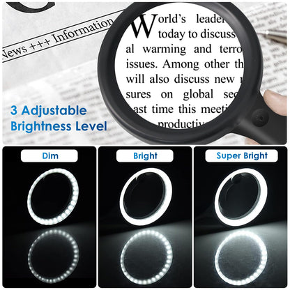 Magnifying Glass with Light, 60X 30X 33 LED Handheld Magnifier 30X Reading Magnifier with Light, USB Rechargeable Magnifier 3 Modes Reading Magnifier for Seniors, Kids, Jewelers, Hobbies