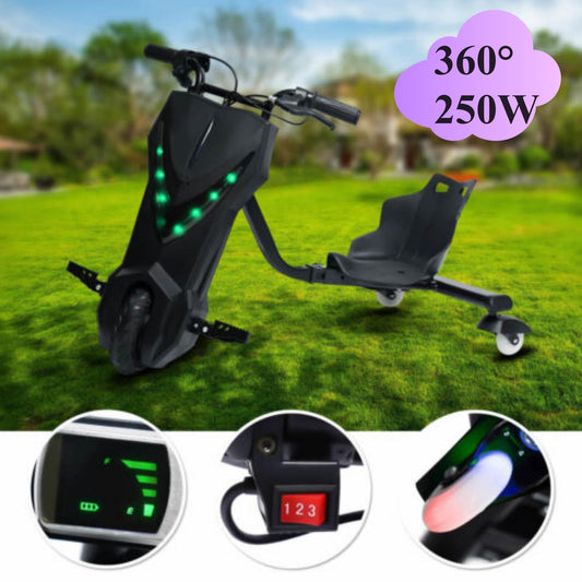360° Electric Drift Scooter Kids Drift Kart with 250W electric motor, 3 speeds LED illuminated Electric Drift Scooter