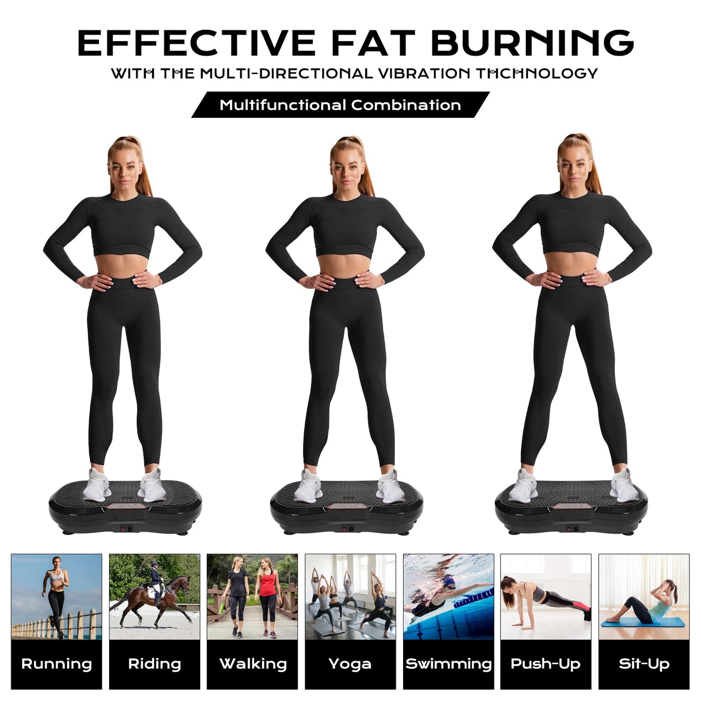 LIFERUN Vibration Plate 120 Intensity Levels + 10 Training Programs Quiet Motor Home Fitness Equipment Full Body Workout Muscle Training Massage Device with Remote Control and Training Belt 180 kg (Black)