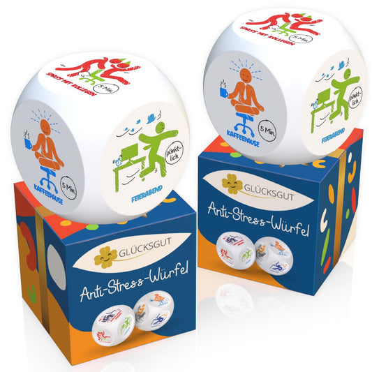 GLÜCKSGUT® Anti-Stress Cubes | 2-Pack Pictograms | Funny stress cube | 6 designs, gift box & instructions | Toy for stress relief, coworkers & office gift