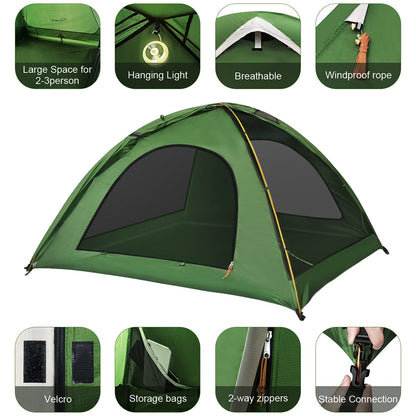 RYACO Tent 2-3 Person Camping Tent, 2 Doors Waterproof & Windproof 3-4 Season Ultralight Tents for Adult Camping, Backpacking, and Outdoor Hiking Gear