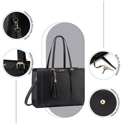 LOVEVOOK 15.6 Inch Laptop Bag Women Handbag Shoulder Crossbody Bag Leather Tote Bag Large Shopper Bag Elegant Shoulder Bag Briefcase Work Bag Teacher Bag for Office