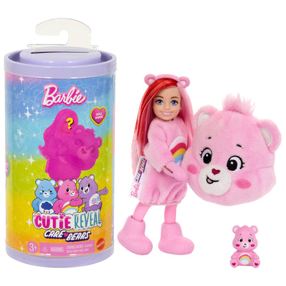 Barbie Cutie Reveal Chelsea doll and accessories, Care Bears line, small doll in plush costume with 6 surprises (styles may vary), JCN97